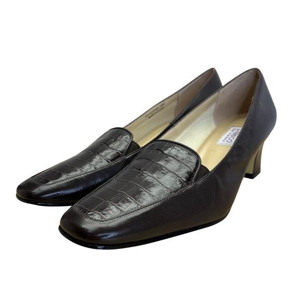 Fresco By Pierre Women’s Brown Leather Croc Embossed Whitney Pump Sz 10M - Picture 3 of 11